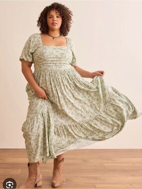 ARULA Sage Green Floral Maxi Dress with Square Neck